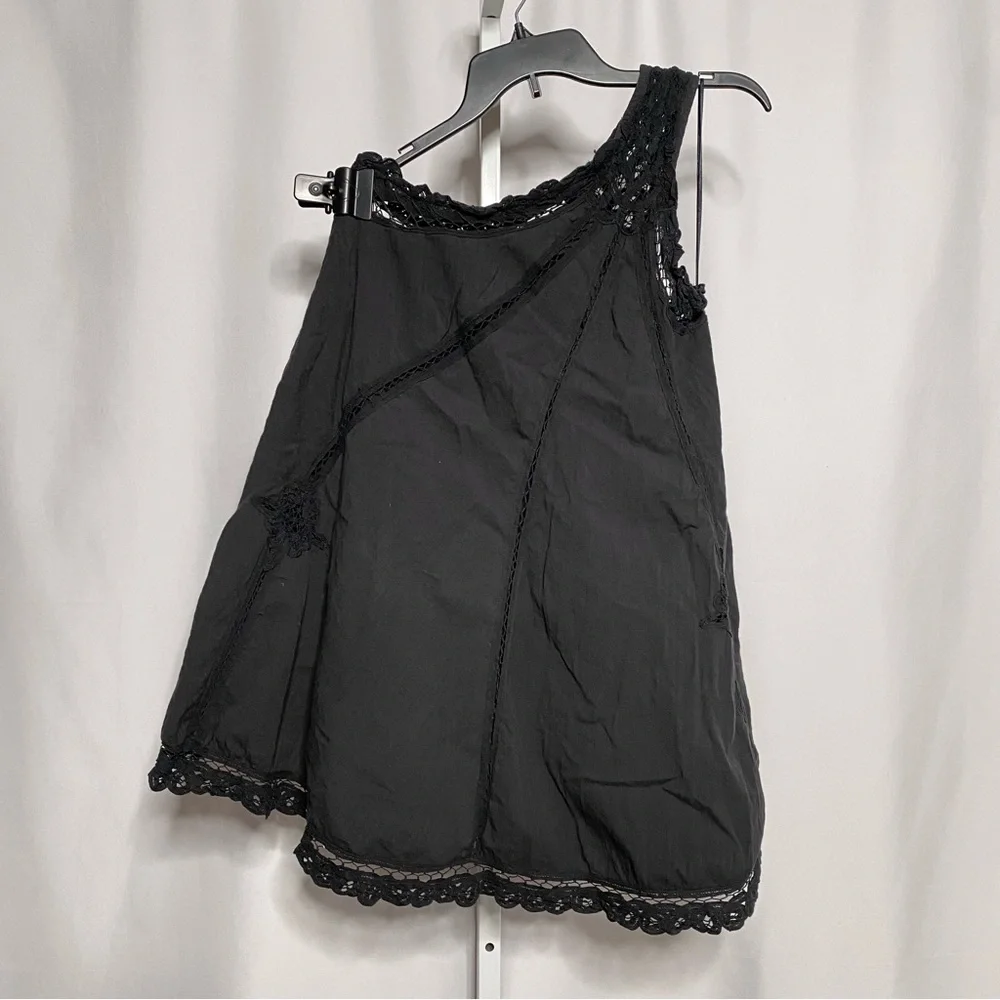 Free People Lace Trim One Shoulder Mini Dress Black • XS - Picture 3 of 8